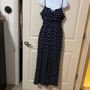SHEIN Navy Blue White Polka Dot Jumpsuit M